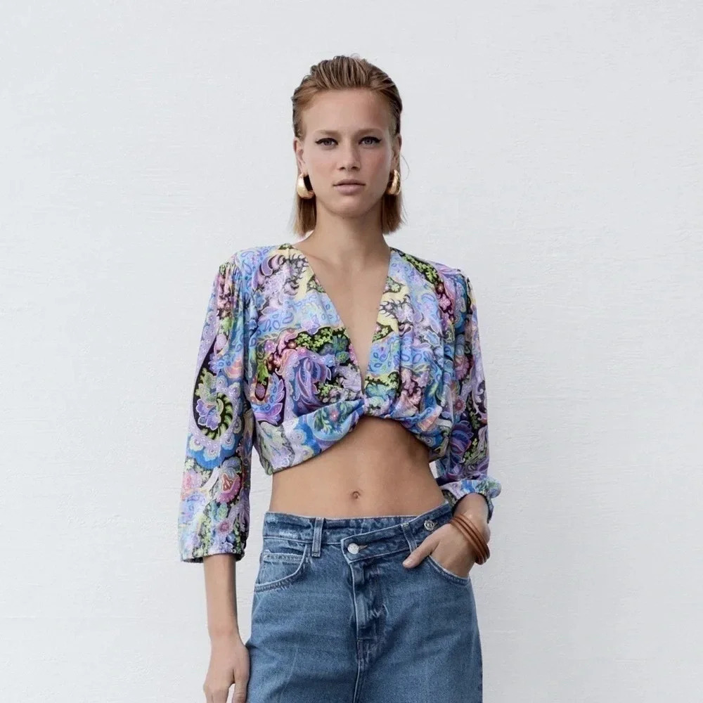 ZARA Printed Cropped Blouse